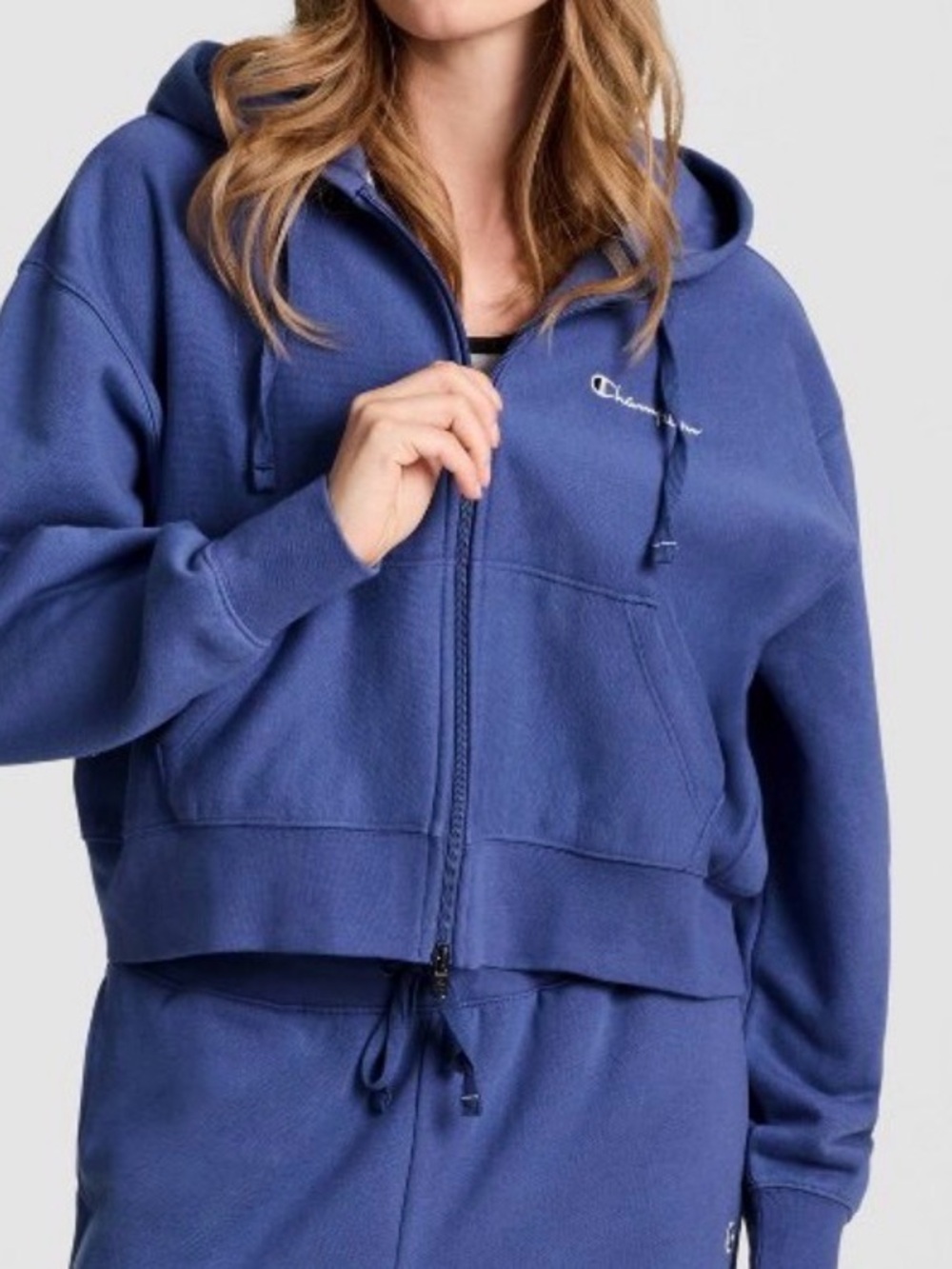 Cropped Champion Women's Indigo Zip Hoodie with Hood